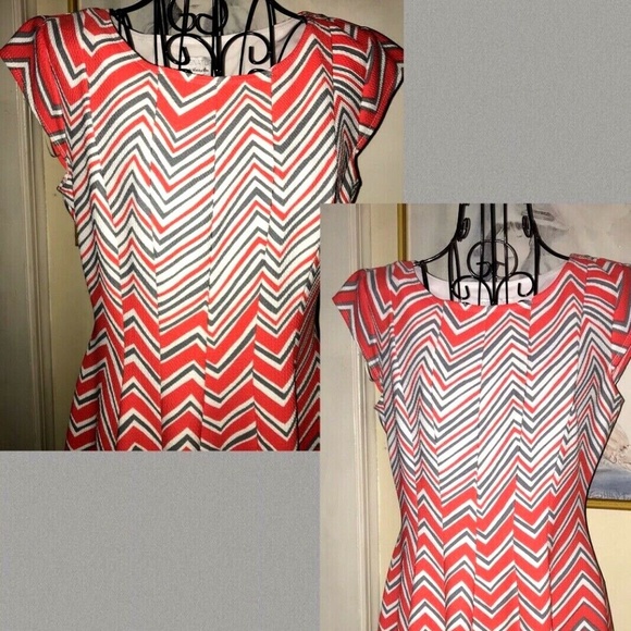 ROBBIE BEE CHEVRON STRIPED DRESS~ORANGE,GRAY~PS - Picture 3 of 5
